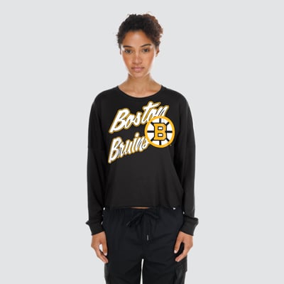  Boston Bruins New Era Women's Oversized Boxy Long Sleeve T-Shirt - Black