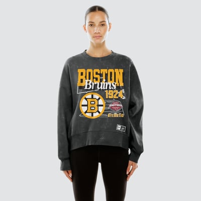  Boston Bruins New Era Women's Throwback Mineral Wash French Terry Crew Sweatshirt - Black