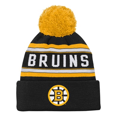 Boston Bruins Outerstuff Youth Jacquard Cuffed Knit Hat with Pom - Black