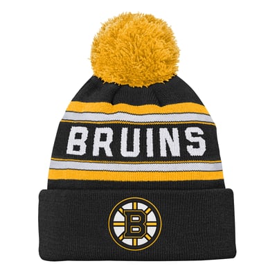 Boston Bruins Outerstuff Youth Jacquard Cuffed Knit Hat with Pom - Black