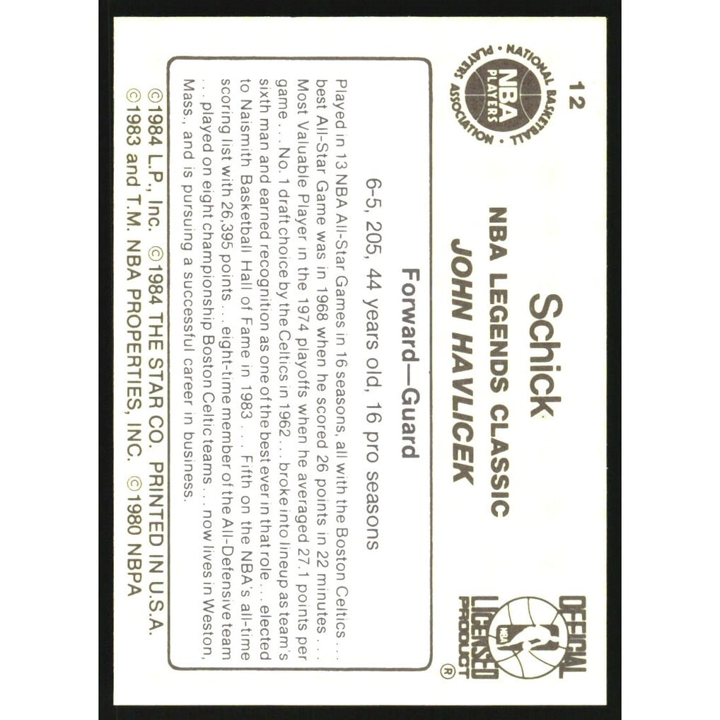 1985 Star Schick Legends #12 John Havlicek