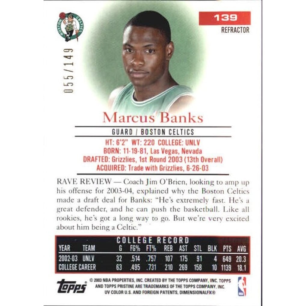 2003-04 Topps Pristine Refractors #139 Marcus Banks R