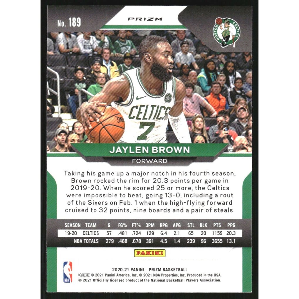 2020-21 Panini Prizm Prizms Blue Wave #189 Jaylen Brown