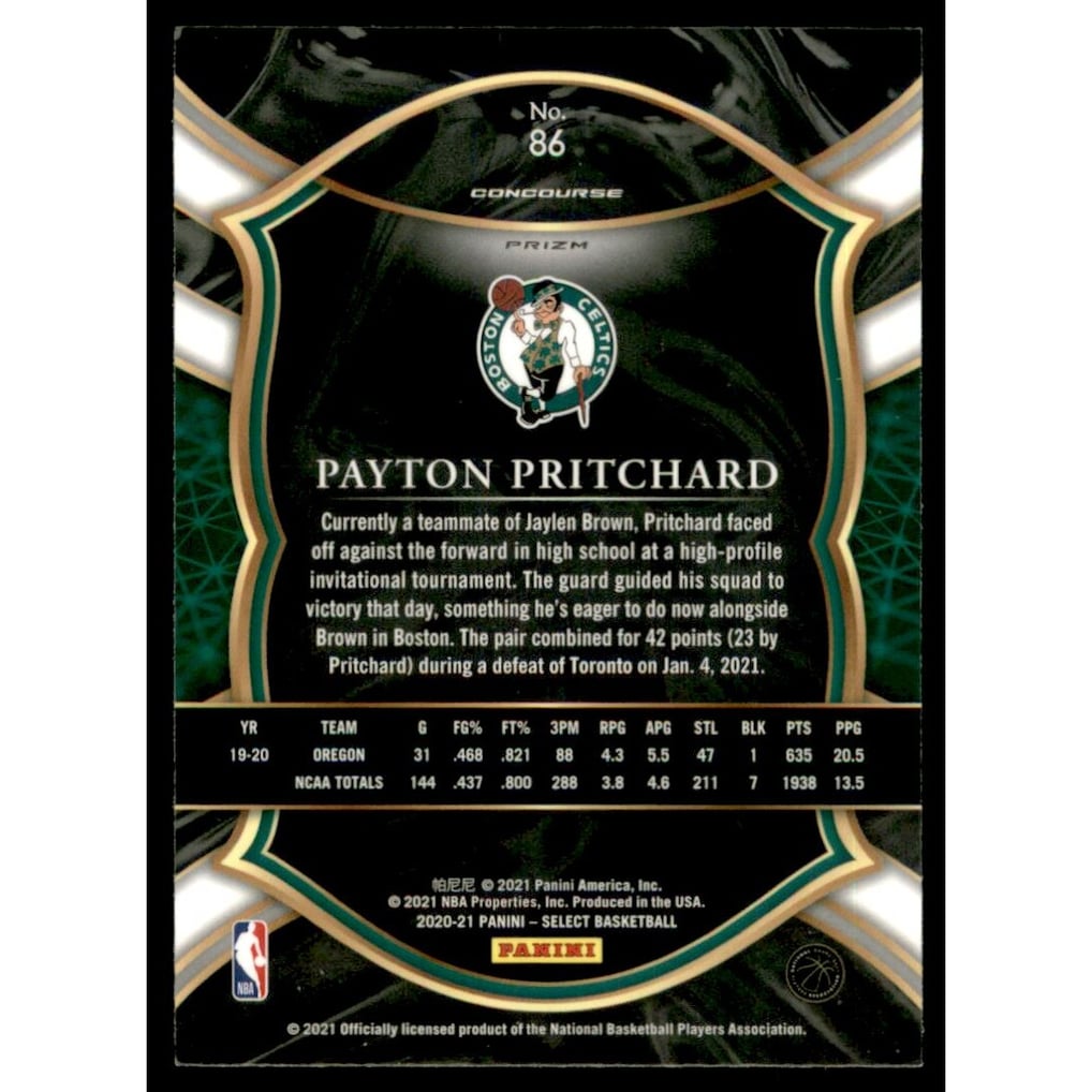 2020-21 Select Prizms Red White Green Ice #86 Payton Pritchard