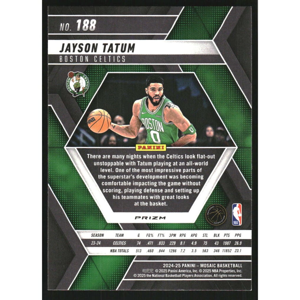 2024-25 Panini Mosaic Mosaic Reactive Blue #188 Jayson Tatum
