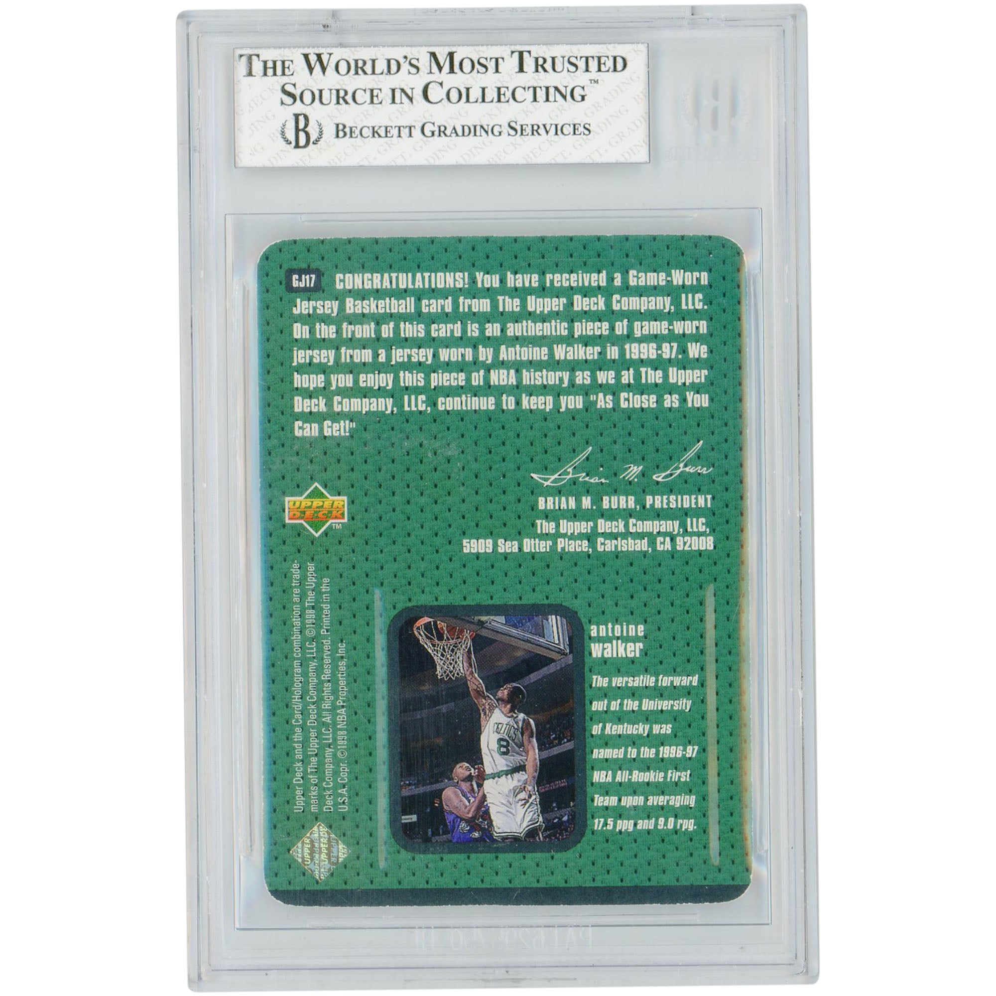 Boston Celtics Antoine Walker 1997-98 Upper Deck Game Jersey Relic