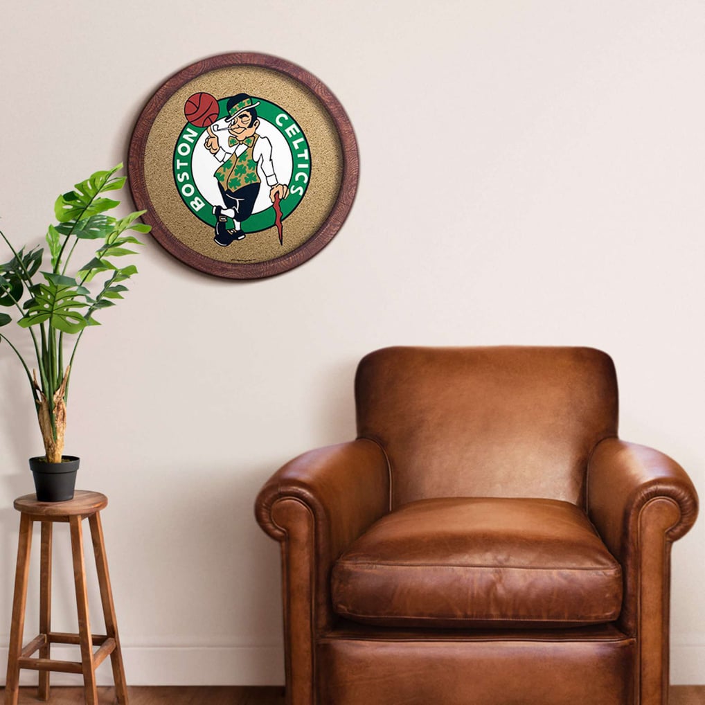 Boston Celtics 20.25'' Round Faux Barrel Framed Cork Board
