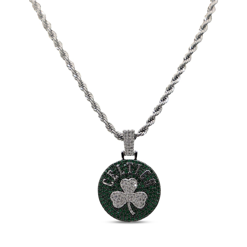 Boston Celtics GLD 14K White Gold Logo Pendant & 20" Rope Chain