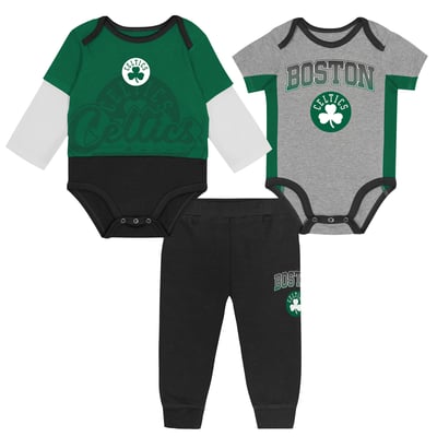 Boston Celtics Outerstuff Infant Rim Protectors Three-Piece Bodysuit & Pants Set