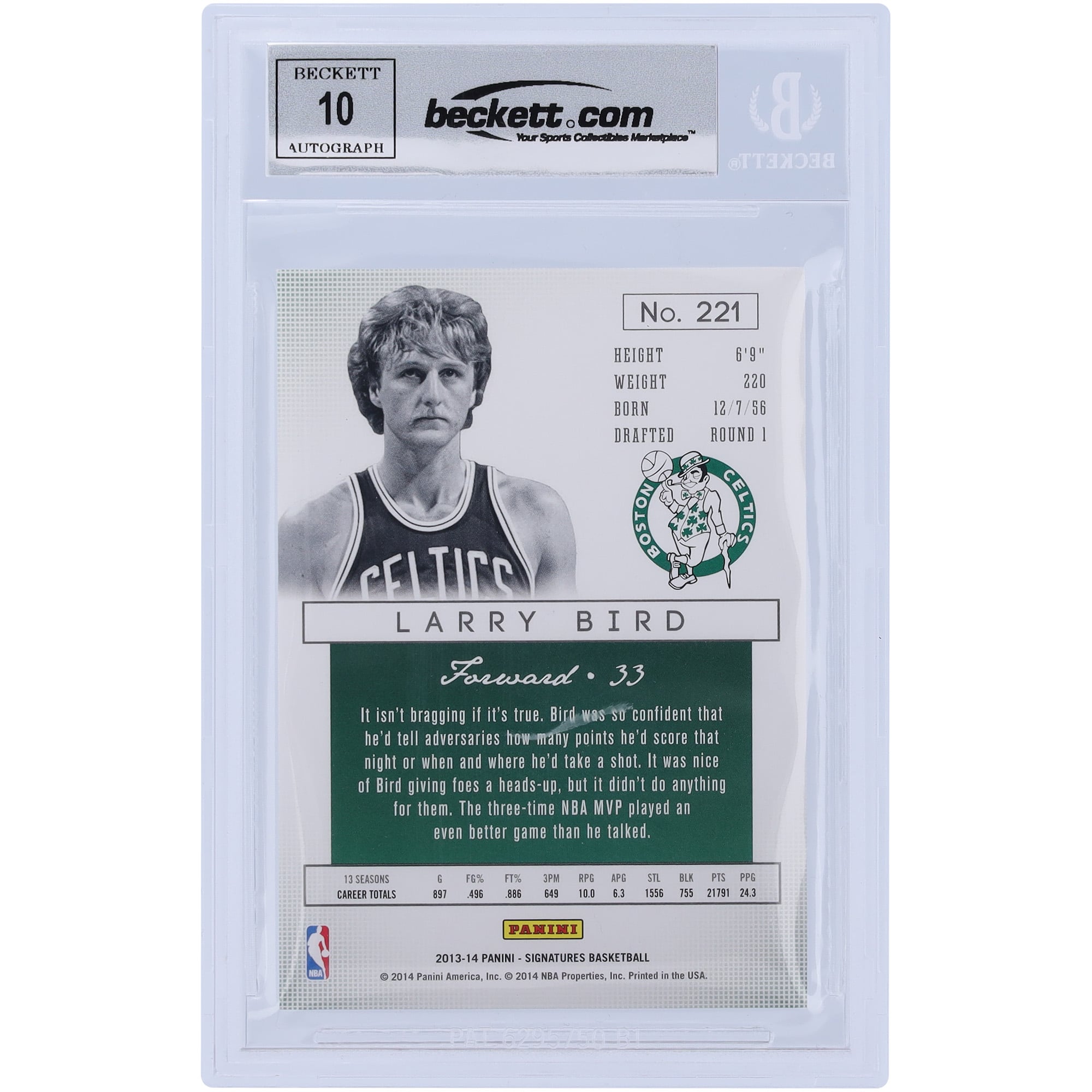 Autographed Boston Celtics Larry Bird 2013-14 Panini Signatures