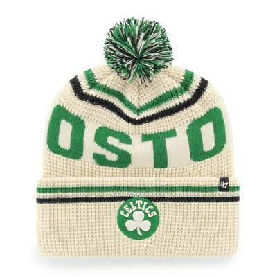 Boston Celtics '47 Quattrle Cuffed Knit Hat with Pom - Natural