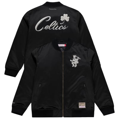 Boston Celtics Mitchell & Ness Chrome Satin Bomber Full-Zip Jacket - Black