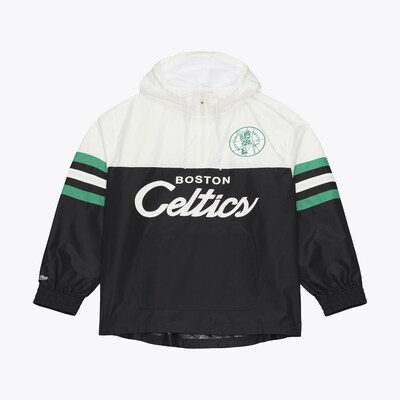  Boston Celtics Mitchell & Ness Head Coach Lightweight Anorak Quarter-Zip Hooded Windbreaker - Black