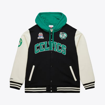  Boston Celtics Mitchell & Ness Vintage Logo Courtside Fleece Full-Button Jacket - Black