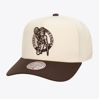 Boston Celtics Mitchell & Ness Brown and Cream Pro Pinch Snapback Hat - Cream