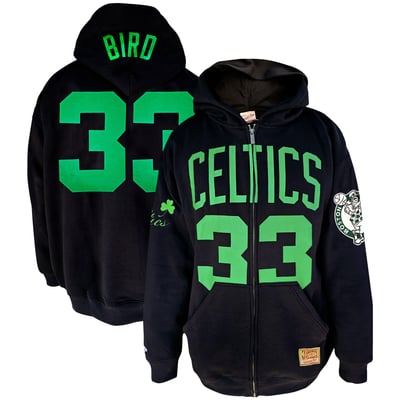 Larry Bird Boston Celtics Mitchell & Ness Big & Tall Full-Zip Hoodie - Black