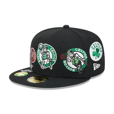 Boston Celtics New Era Hardwood Classics Multi-Patch 59FIFTY Fitted Hat - Black