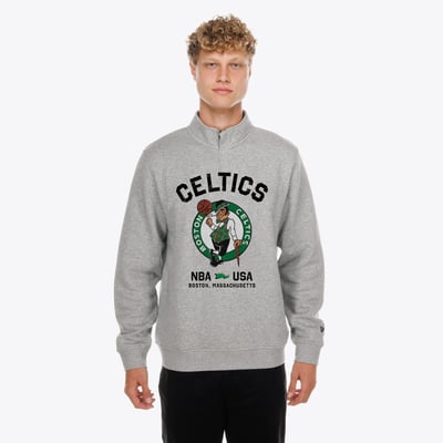Boston Celtics New Era Mixed Media Graphic Quarter-Zip Fleece Sweatshirt - Gray