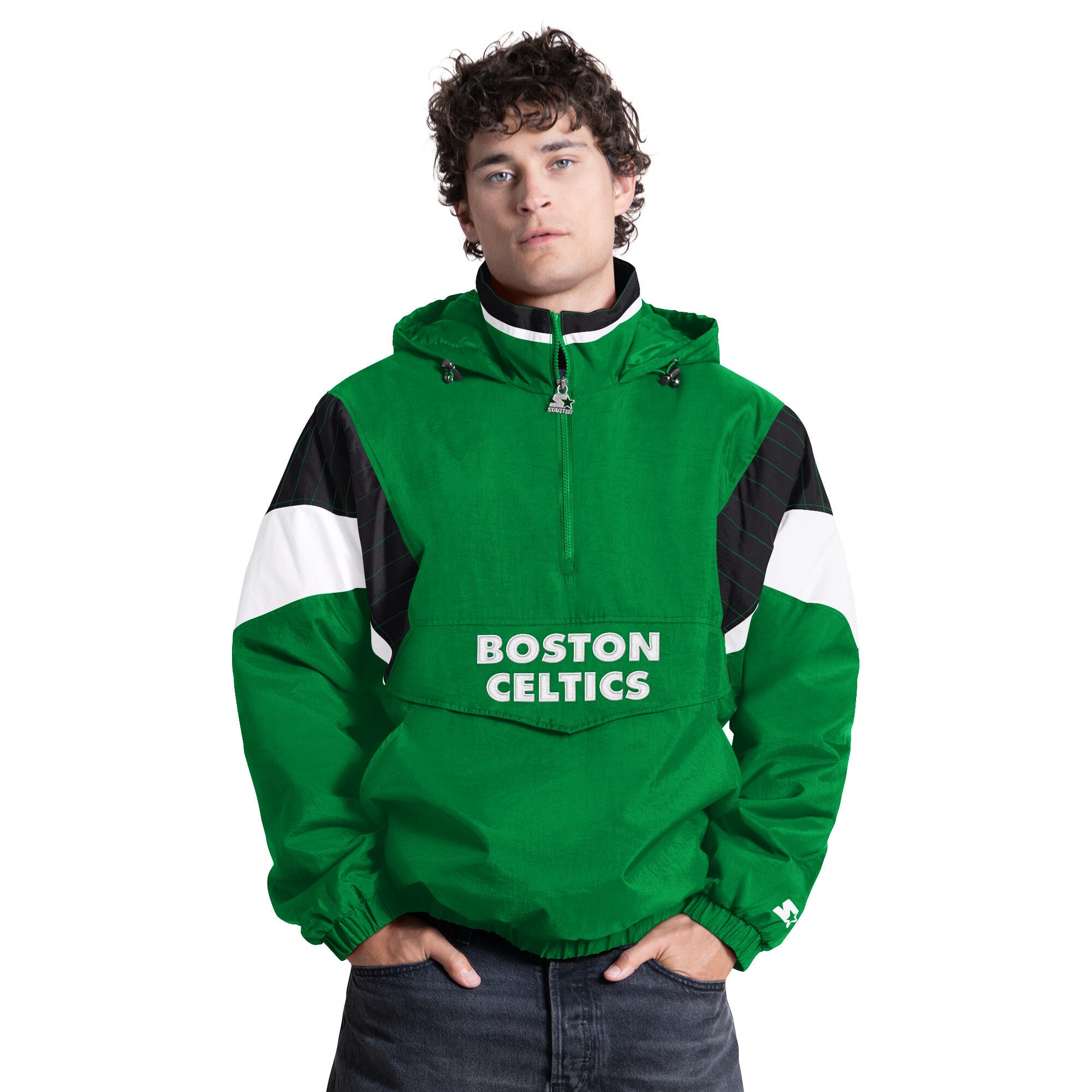 Boston Celtics Starter Quarter-Zip Hooded Jacket - Kelly Green