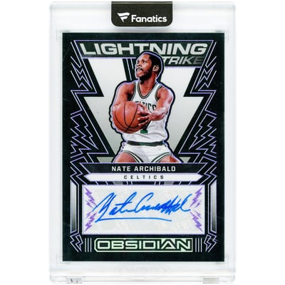 Nate Archibald Boston Celtics Autographed 2021-22 Panini Obsidian Lightning Strike Electric Etch Purple #LSS-NAB #50/75 Card