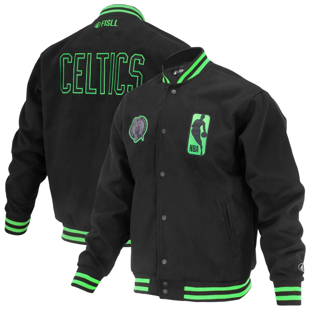 Boston Celtics FISLL Unisex Logoman Shadow Collection Full-Snap Varsity Jacket - Black