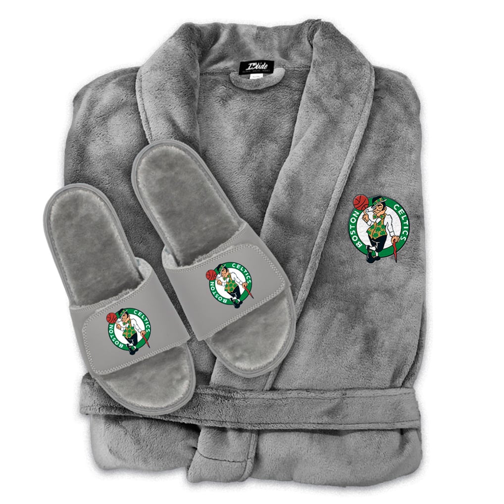  Boston Celtics ISlide Unisex Faux Fur Slide Sandals & Robe Bundle - Gray