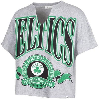 Boston Celtics '47 Women's Banners Out Oversized Notch Neck T-Shirt - Heather Gray
