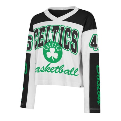 Boston Celtics '47 Women's Cropped Exclamation Metro Jersey Long Sleeve T-Shirt - White