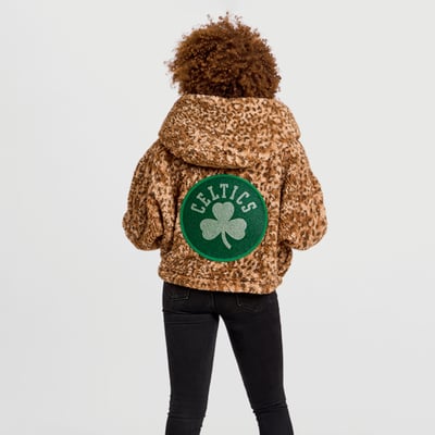 Boston Celtics by Jill Martin Women's Bedazzled Crop Sherpa Lounger Jacket - Tan