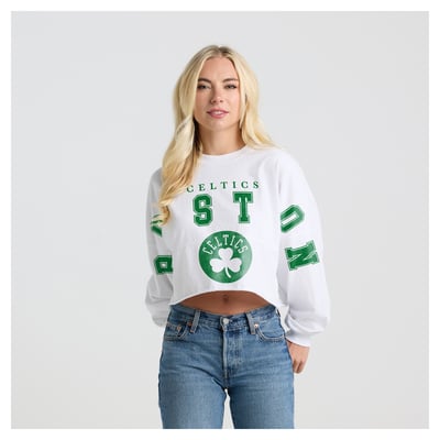 Boston Celtics Fanatics Women's Spirit Jersey Cropped Long Sleeve T-Shirt - White