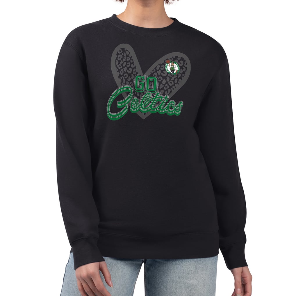  Boston Celtics G-III 4Her by Carl Banks Women's Leopard Heart Fleece Pullover Sweatshirt - Black