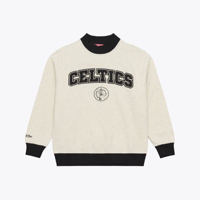 Boston Celtics Mitchell & Ness Women's Cookies & Cream Ribbed Mock Neck Sweatshirt - Oatmeal
