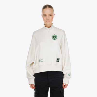  Boston Celtics New Era Women's Dolman Quarter-Zip Fleece Sweatshirt - Cream