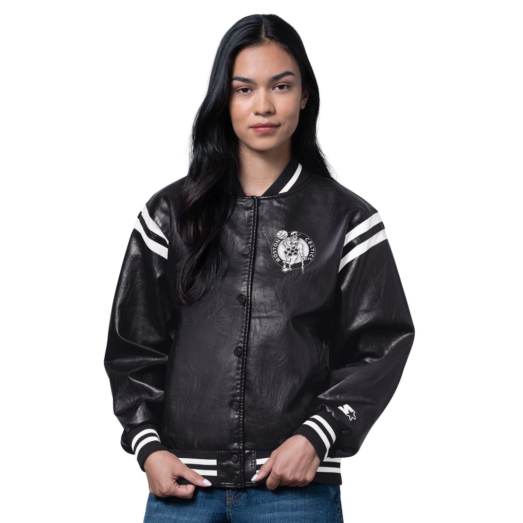 Boston Celtics Starter Women's High Heat Leather Varsity Full-Snap Jacket - Black