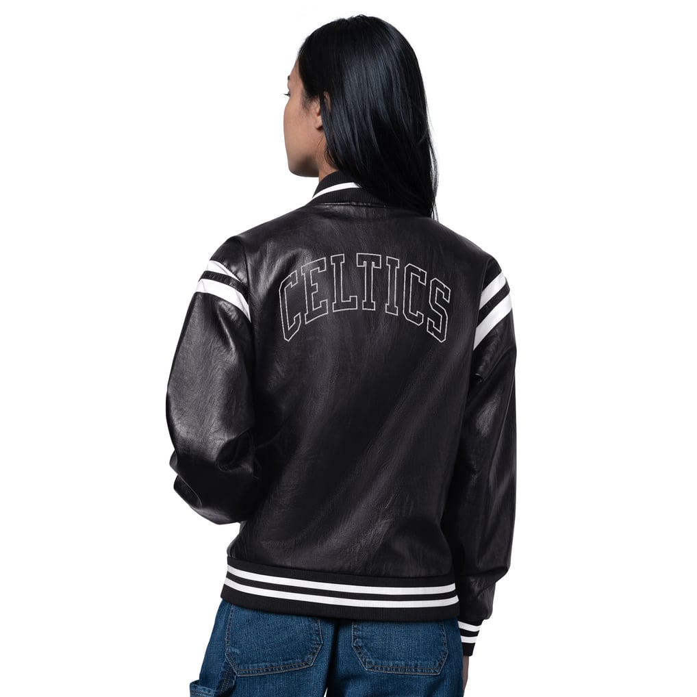 Boston Celtics Starter Women's High Heat Leather Varsity Full-Snap Jacket - Black