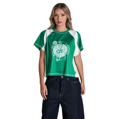  Boston Celtics The Wild Collective Women's Contrast Mesh Raglan Top - Kelly Green