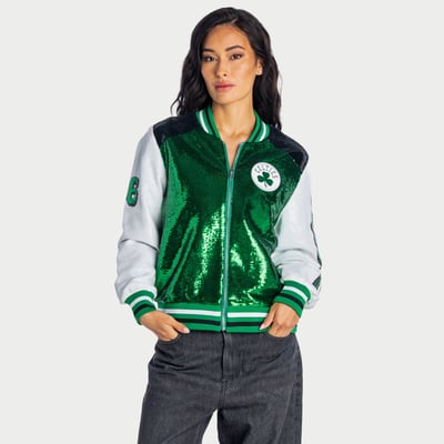 Boston Celtics The Wild Collective Women's Full-Zip Sequin Jacket - Kelly Green/White