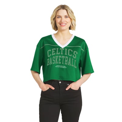  Boston Celtics WEAR by Erin Andrews Women's Cropped Jersey T-Shirt - Kelly Green