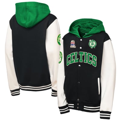 Boston Celtics Mitchell & Ness Youth Hardwood Classics Courtside Fleece Full-Snap Hoodie Jacket - Black