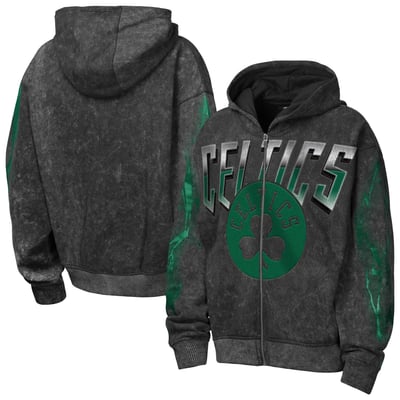  Boston Celtics Outerstuff Youth Heating Up Mineral Wash Oversized Full-Zip Hoodie - Black