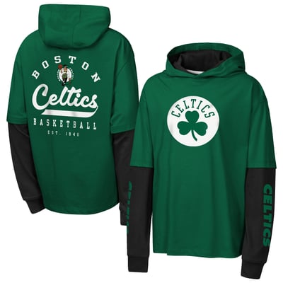 Boston Celtics Outerstuff Youth Double Nickel Oversized Faux 2fer Hooded T-Shirt - Green
