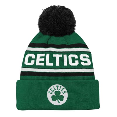  Boston Celtics Outerstuff Youth Backboard Jacquard Cuffed Knit Hat with Pom - Kelly Green
