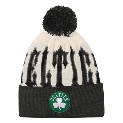 Boston Celtics Outerstuff Youth Rim Rocker Cuffed Knit Hat with Pom - Natural/Black