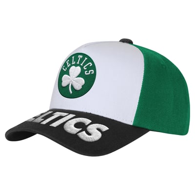 Boston Celtics Outerstuff Youth Logo Three Pro Pinch Pre-Curved Adjustable Hat - White/Black
