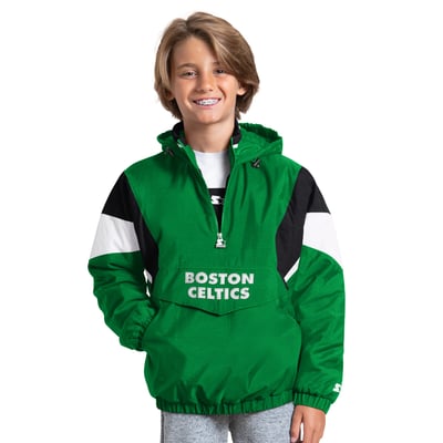 Boston Celtics Starter Youth The Throwback Jr. Half-Zip Hooded Jacket - Kelly Green