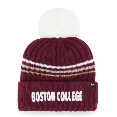 Boston College Eagles '47 Women's Seasonal Fuzzy Script Big Pom Knit Hat - Maroon