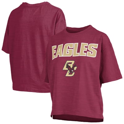 Boston College Eagles Pressbox Women's Oversized Nelson Arch Over Logo Slub T-Shirt - Maroon