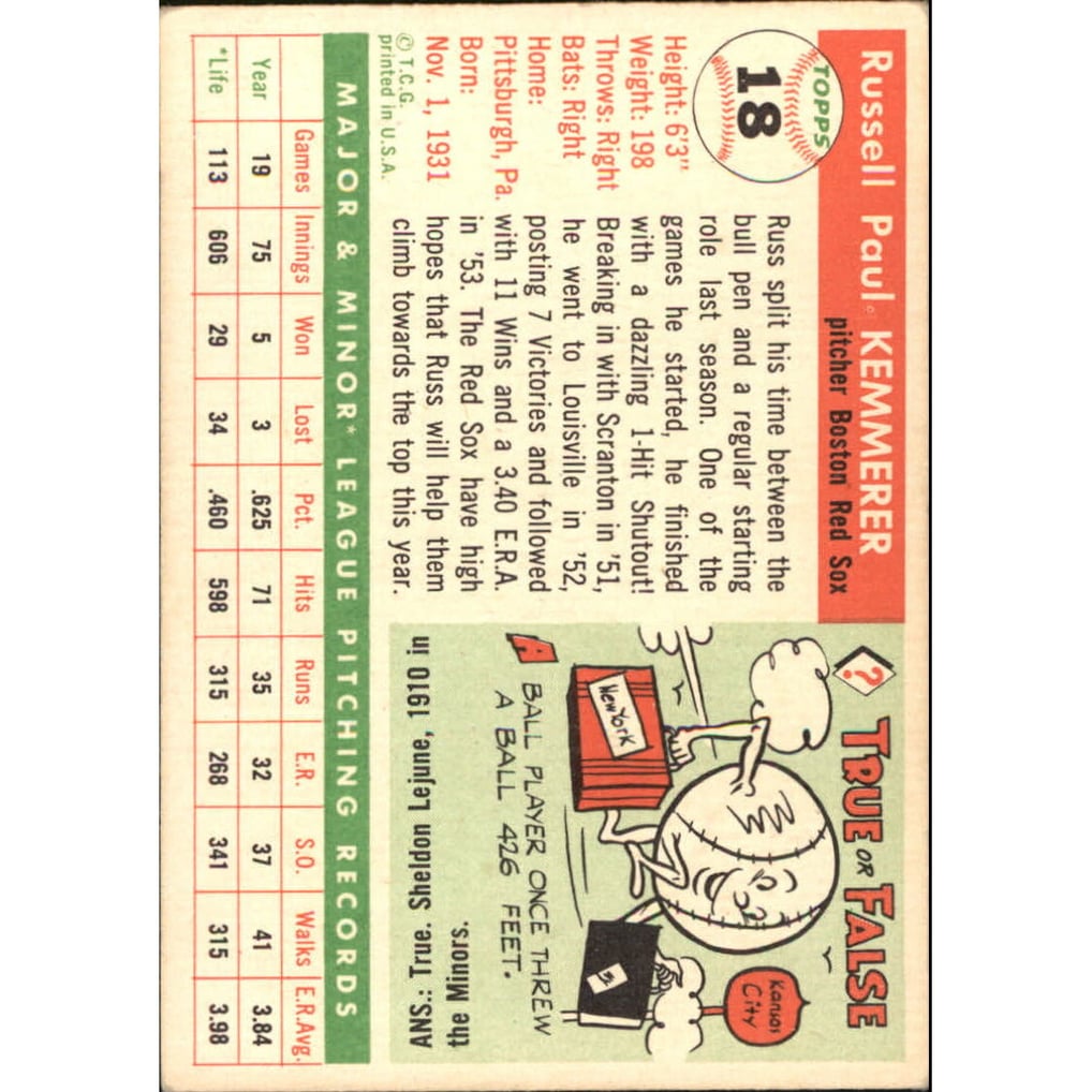 1955 Topps #18 Russ Kemmerer RC