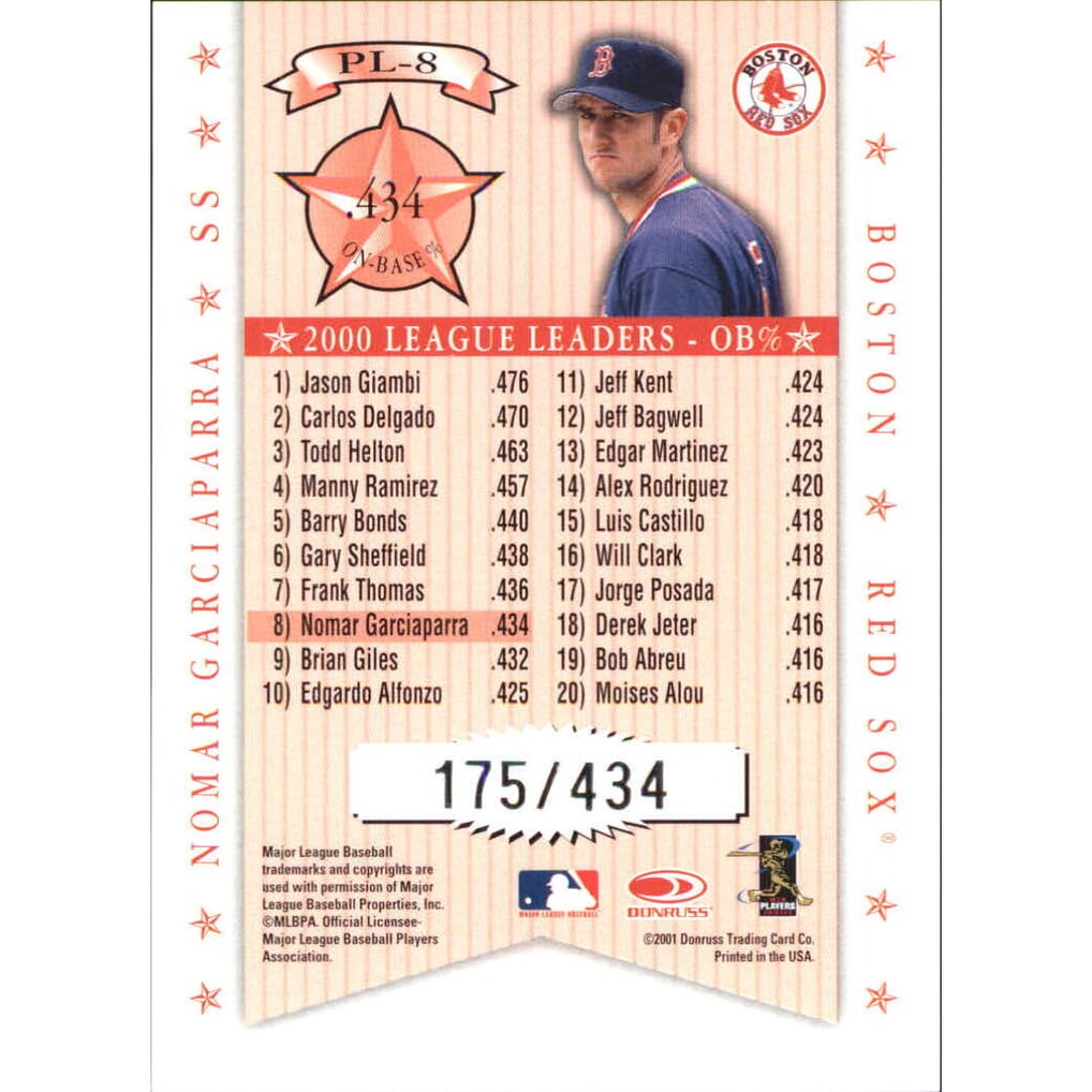 2001 Donruss Production Line #PL8 Nomar Garciaparra OBP/434