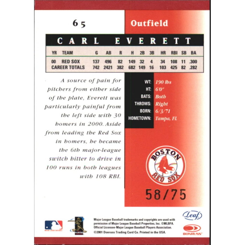 2001 Leaf Certified Materials Mirror Red #65 Carl Everett